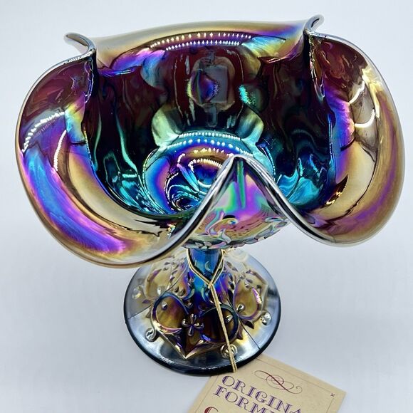 Fenton Spanish Lace Compote Amethyst Iridescent Carnival Glass 6.5" Tall-NOS/NWT - Picture 5 of 13